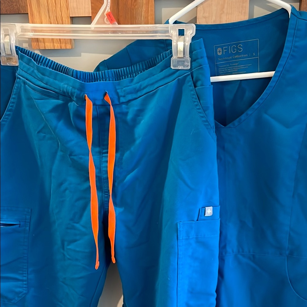 Figs Teal Scrub Set with Bright Orange Accents